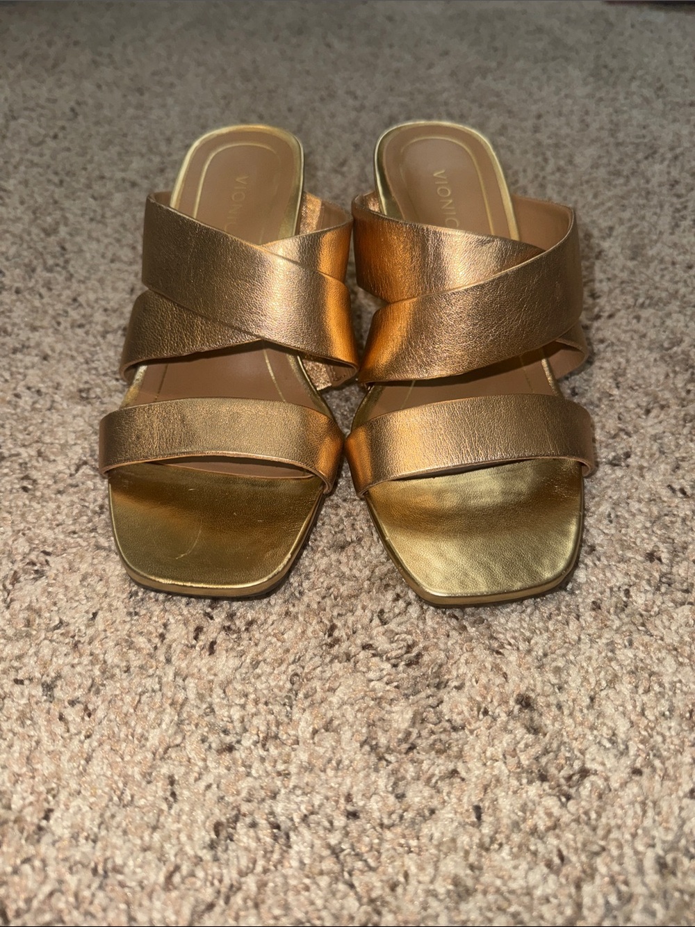 Vionic Merlot Gold Metallic Slide Heels
